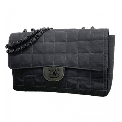 Chanel Shoulder Bag Nylon Black Silver