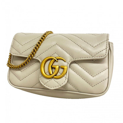 Gucci Shoulder Bag GG Marmont Leather Gray Gold