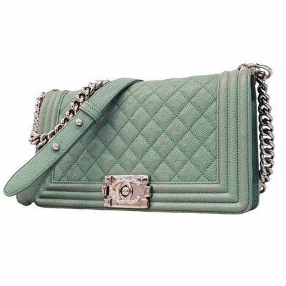 Chanel Shoulder Bag Boy Caviar Leather Blue Silver