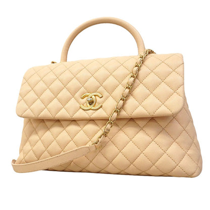 Chanel Handbag Herehandle Caviar Leather Beige Gold 2-Way