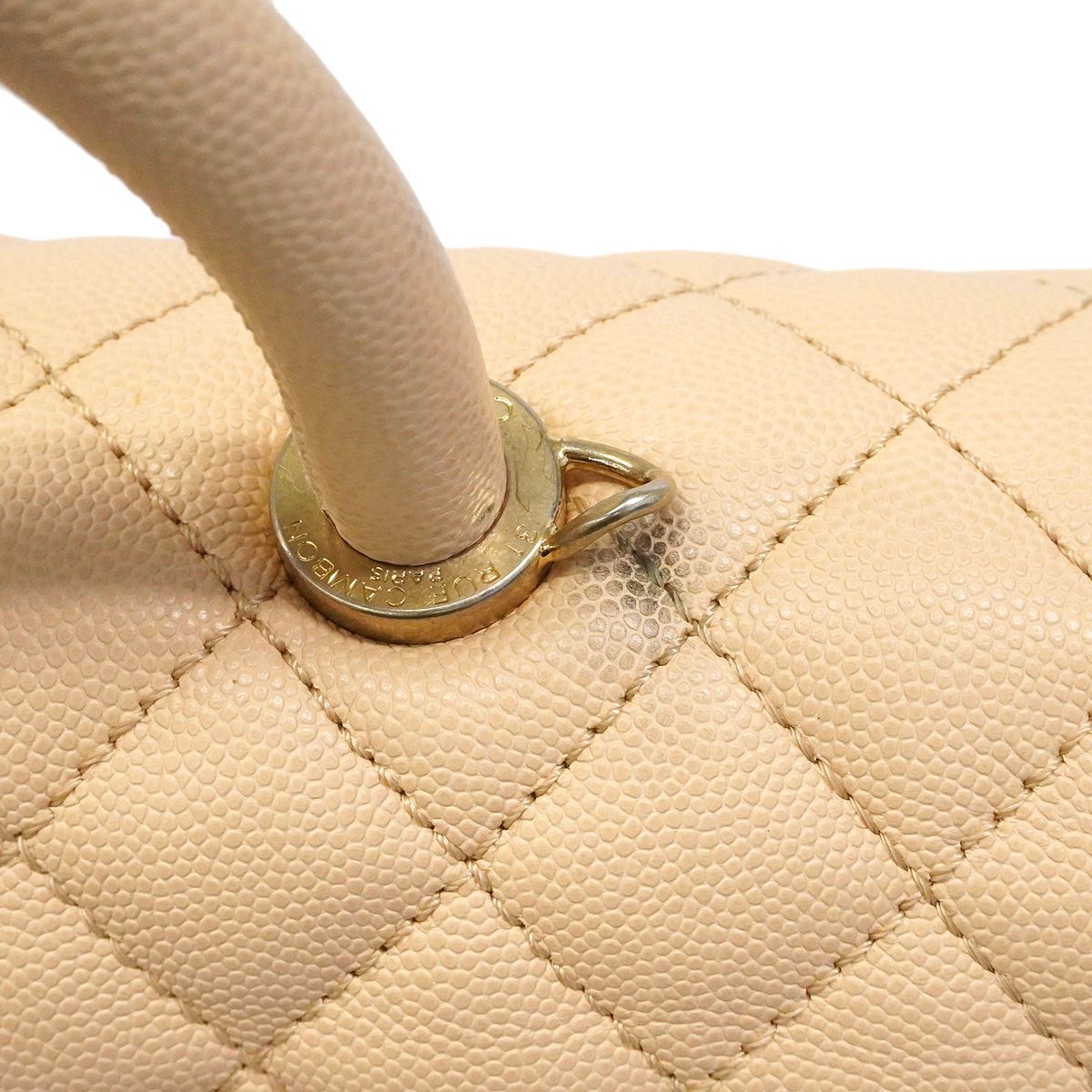 Chanel Handbag Herehandle Caviar Leather Beige Gold 2-Way — view 7