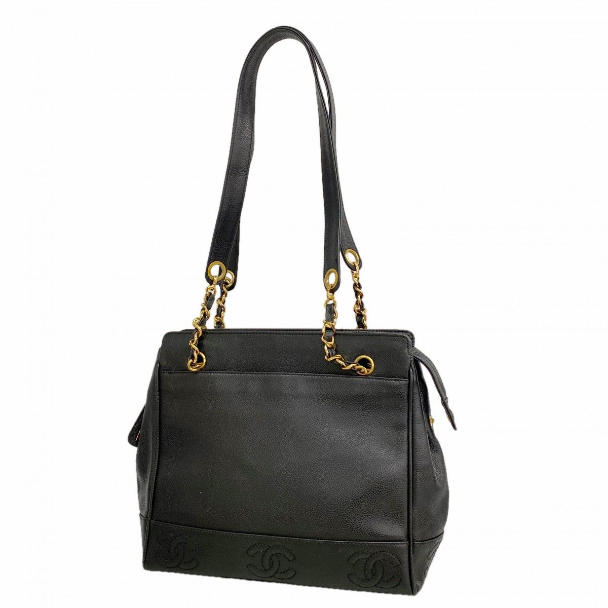 Chanel Shoulder Bag Triple Coco Caviar Leather Black Gold