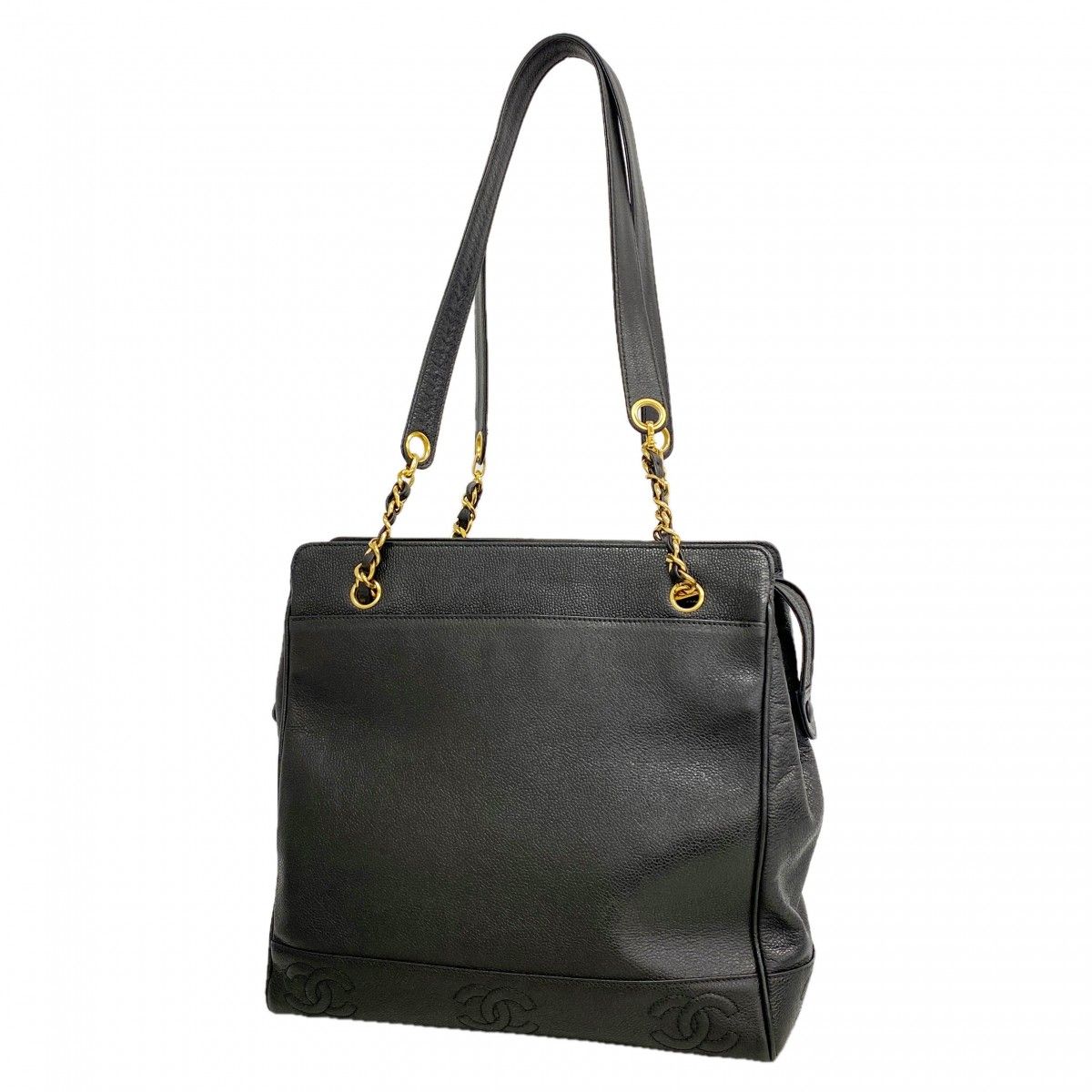 Chanel Shoulder Bag Triple Coco Caviar Leather Black Gold
