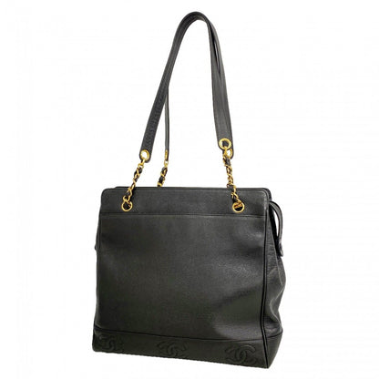 Chanel Shoulder Bag Triple Coco Caviar Leather Black Gold
