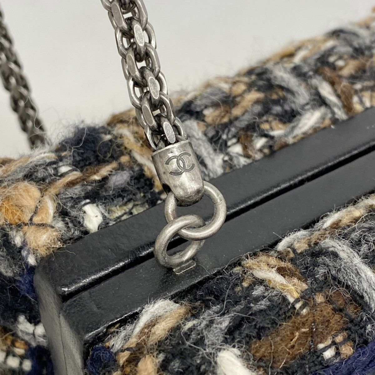 Chanel Shoulder Bag Tweed Black Brown Silver — view 7