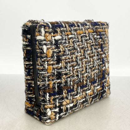 Chanel Shoulder Bag Tweed Black Brown Silver — view 2