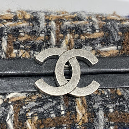 Chanel Shoulder Bag Tweed Black Brown Silver — view 8