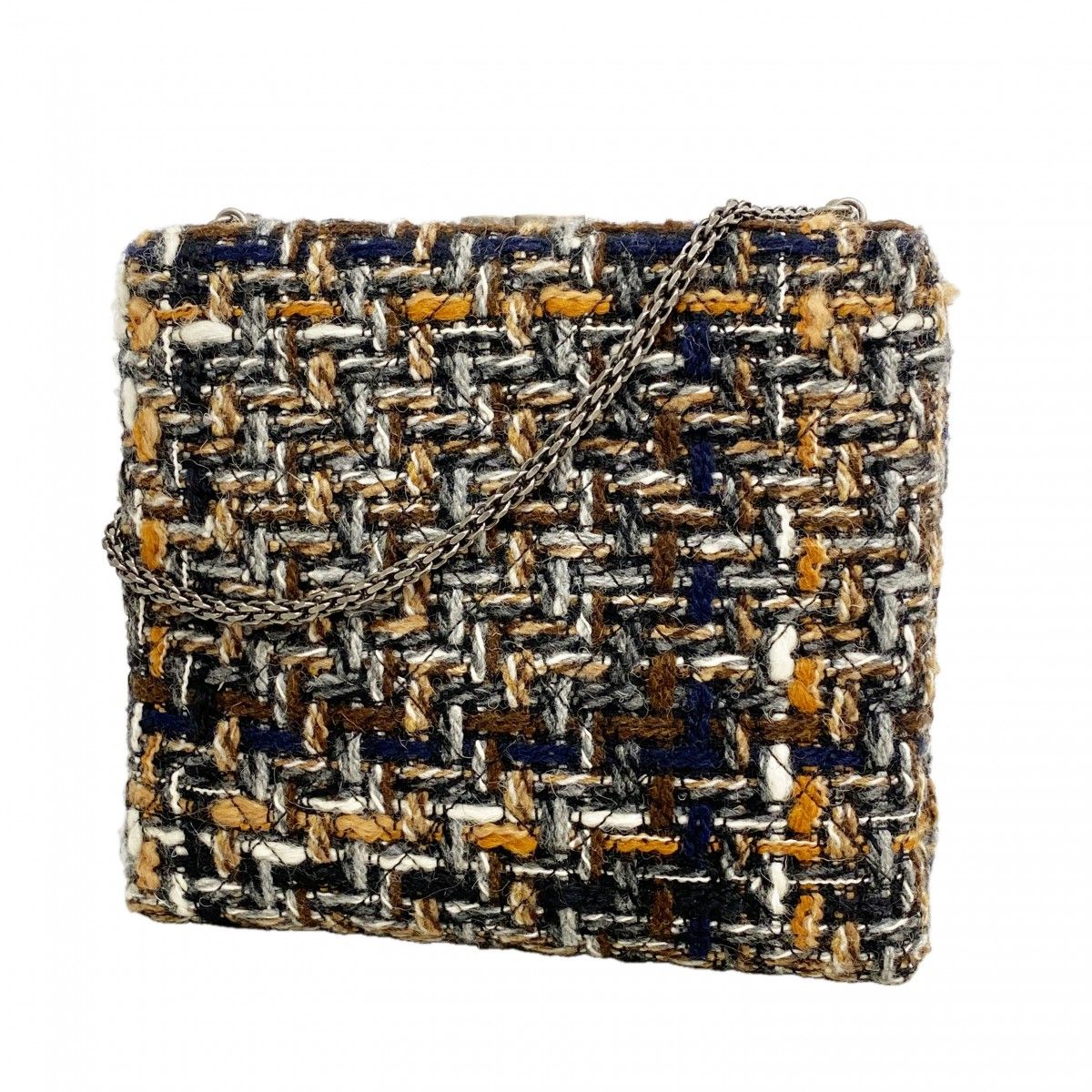 Chanel Shoulder Bag Tweed Black Brown Silver