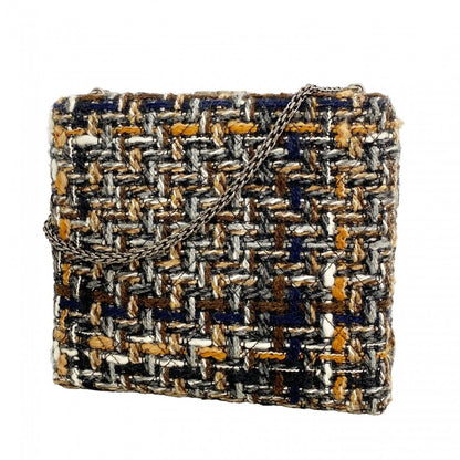 Chanel Shoulder Bag Tweed Black Brown Silver