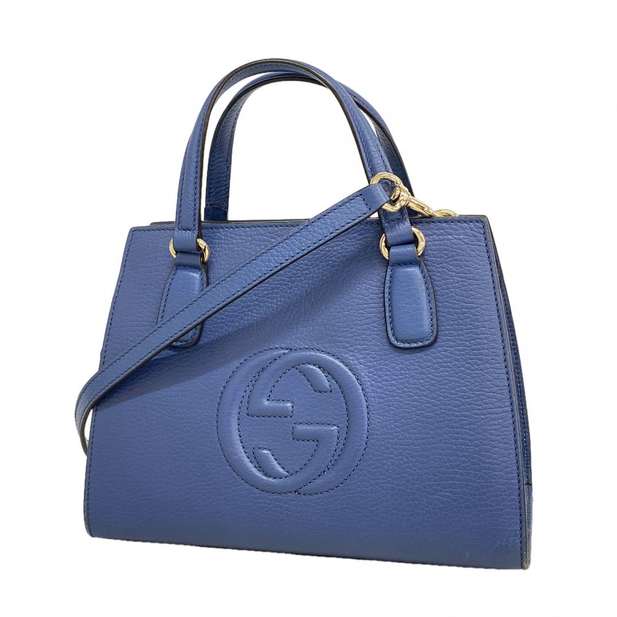Gucci Handbag Leather Blue Gold 2-Way