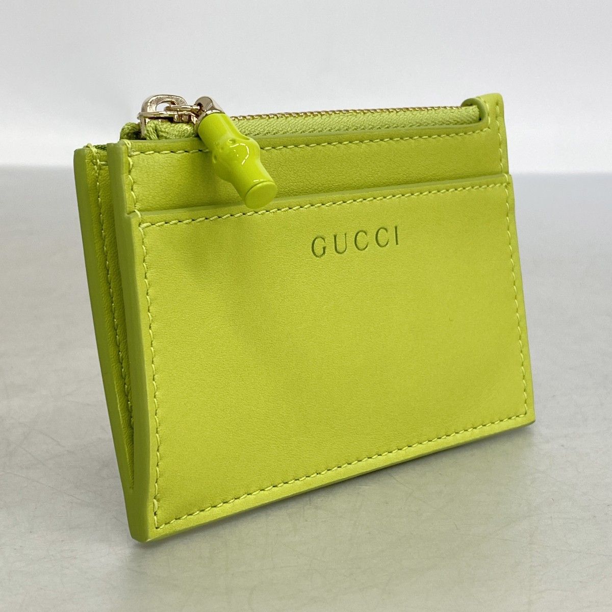 Gucci Coin Case Bamboo Leather Lightgreen Gold — view 2