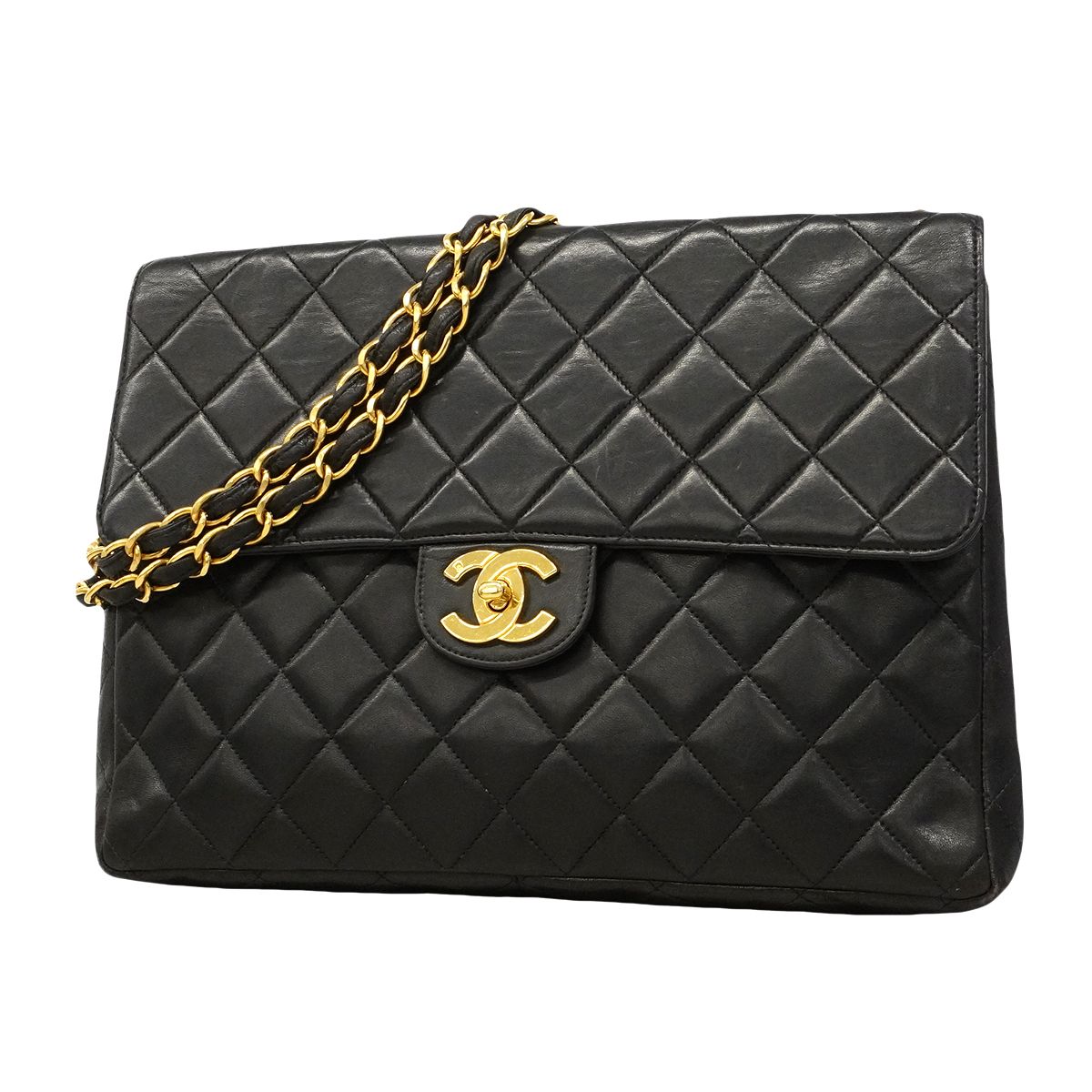 Chanel Shoulder Bag Quilted Lambskin Black Gold