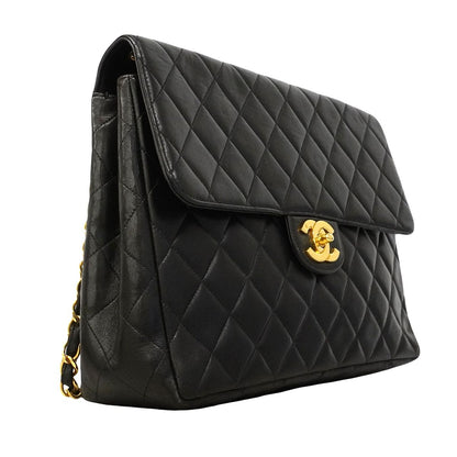 Chanel Shoulder Bag Quilted Lambskin Black Gold — view 2