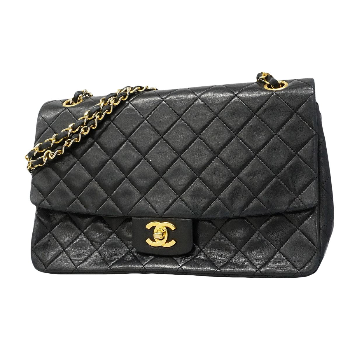 Chanel Shoulder Bag Quilted Lambskin Black Gold