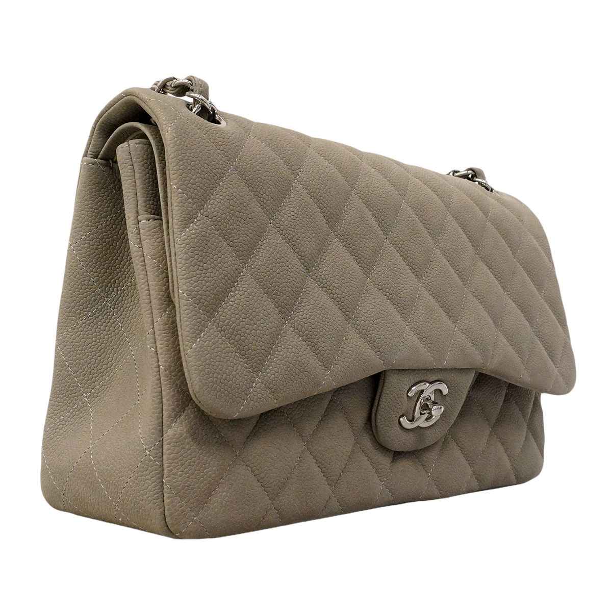 Chanel Shoulder Bag Maxi Quilted Caviar Leather Gray Silver — view 2