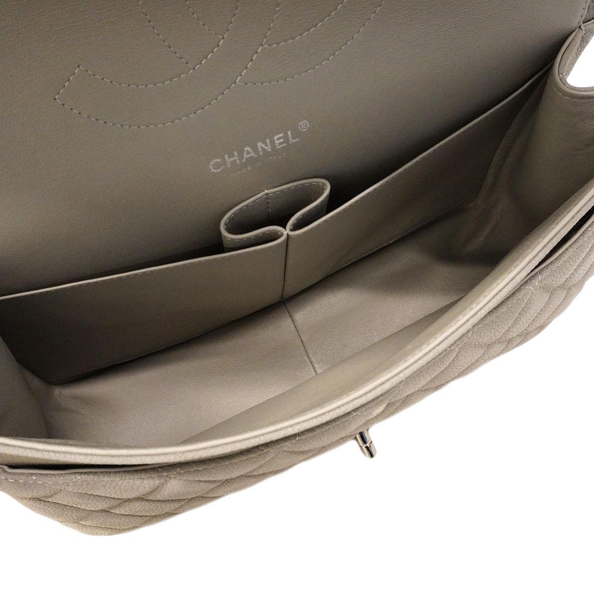 Chanel Shoulder Bag Maxi Quilted Caviar Leather Gray Silver — view 4