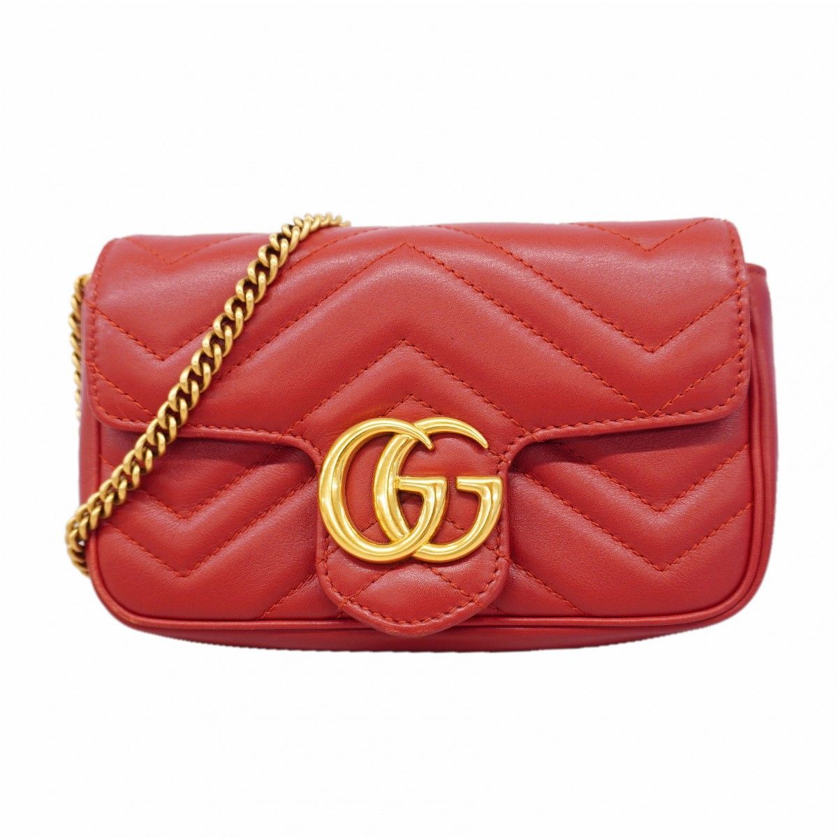 Gucci Shoulder Bag GG Marmont Leather Red Gold