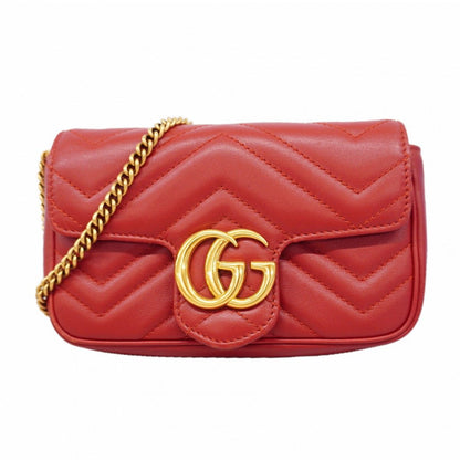 Gucci Shoulder Bag GG Marmont Leather Red Gold