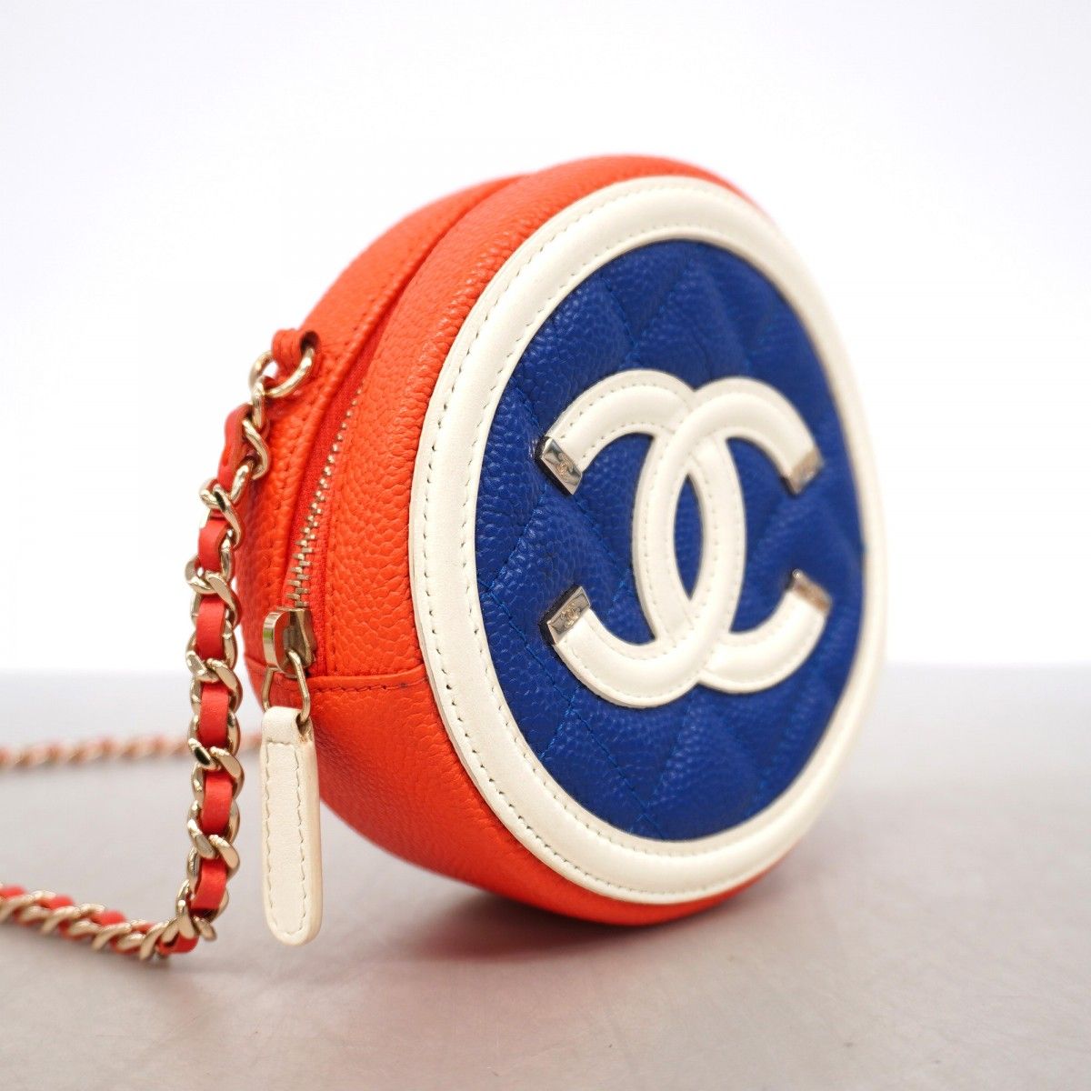 Chanel Shoulder Bag CC Caviar Leather Blue Red Chien Panning Gold — view 2