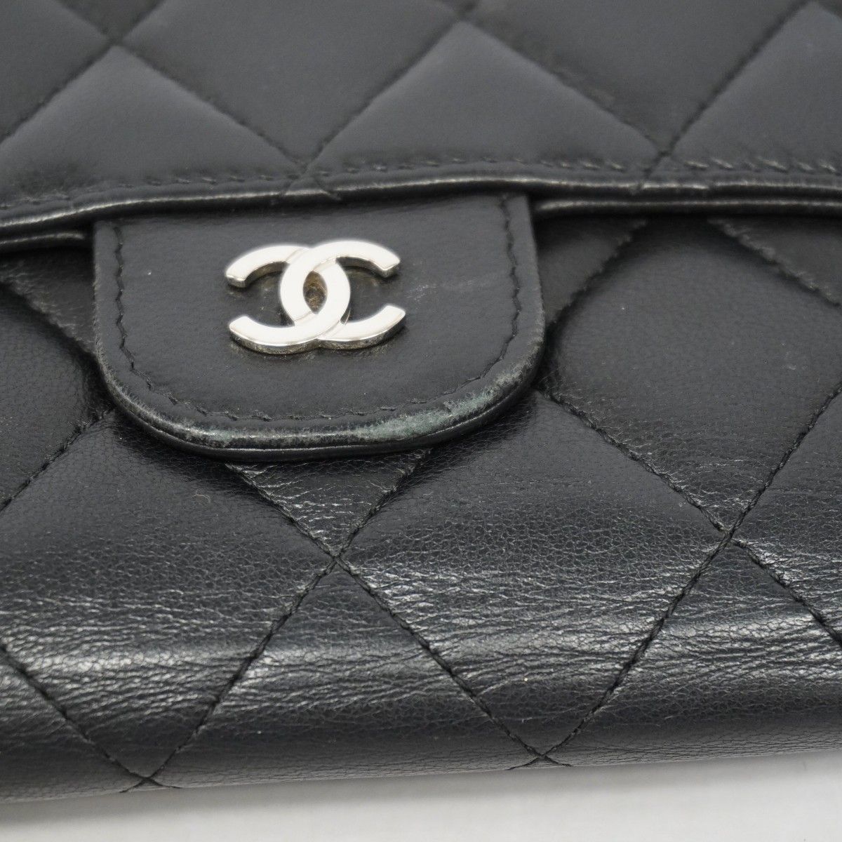 Chanel Trifold Wallet Quilted Lambskin Black Silver — view 7