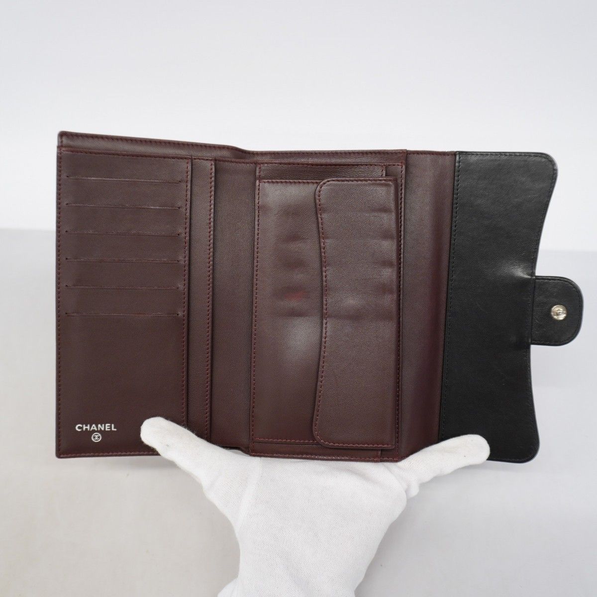 Chanel Trifold Wallet Quilted Lambskin Black Silver — view 3