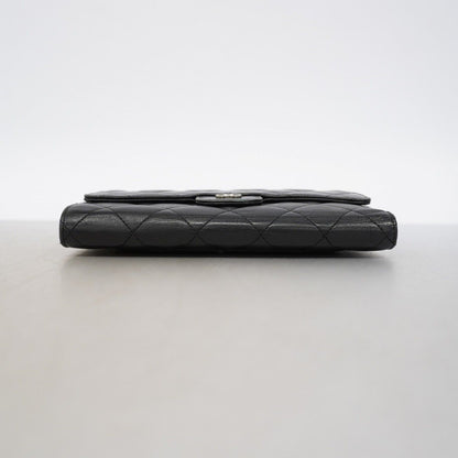 Chanel Trifold Wallet Quilted Lambskin Black Silver — view 2