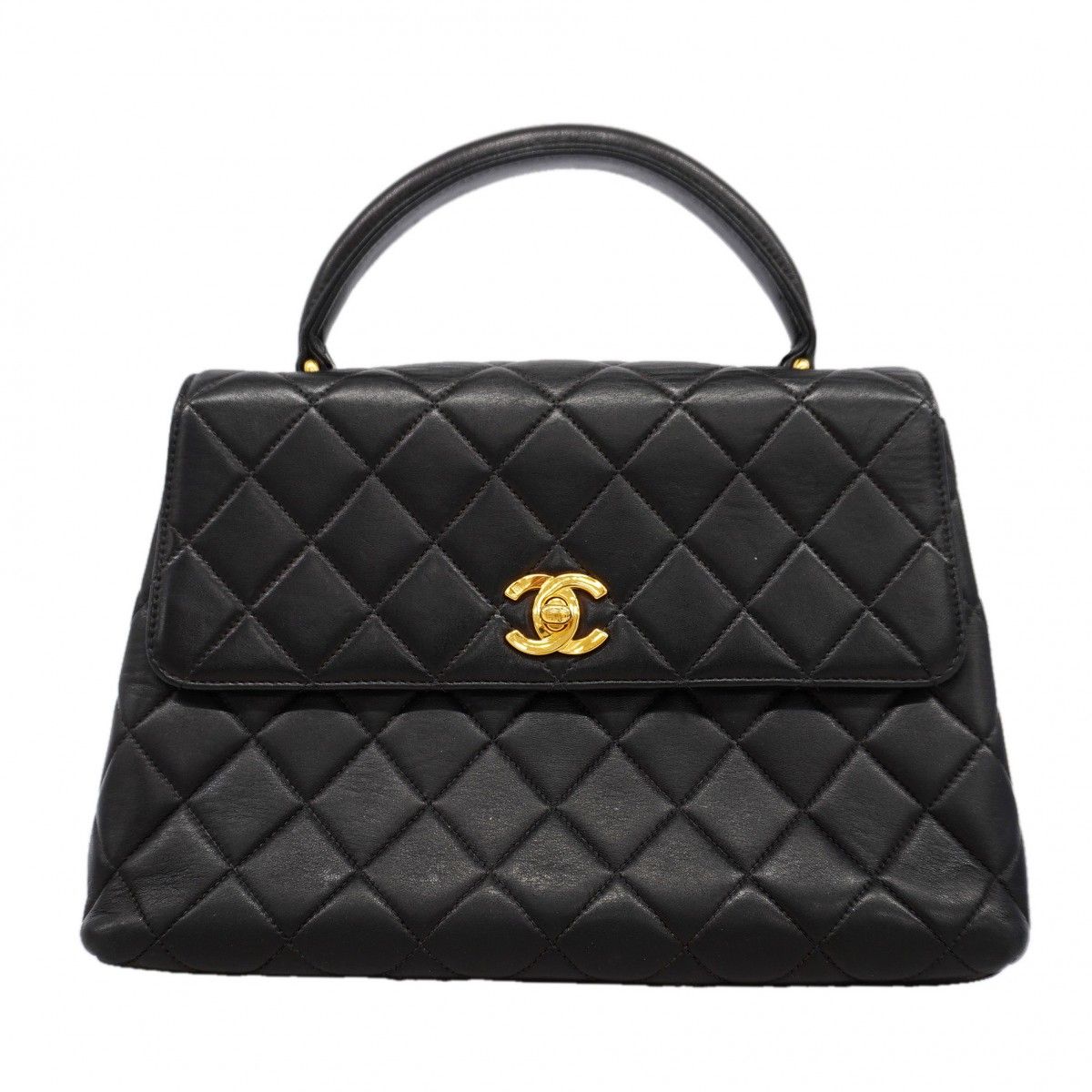 Chanel Handbag Quilted Lambskin Black Gold