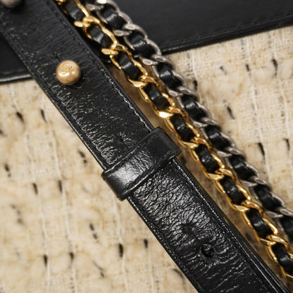 Chanel Shoulder Bag Tweed Beige Black Gold Silver — view 8