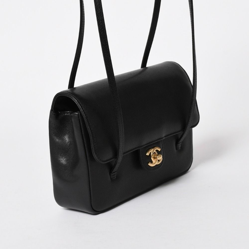 Chanel Small Flap Bag Stand CC Logo Caviar Leather Black — view 4