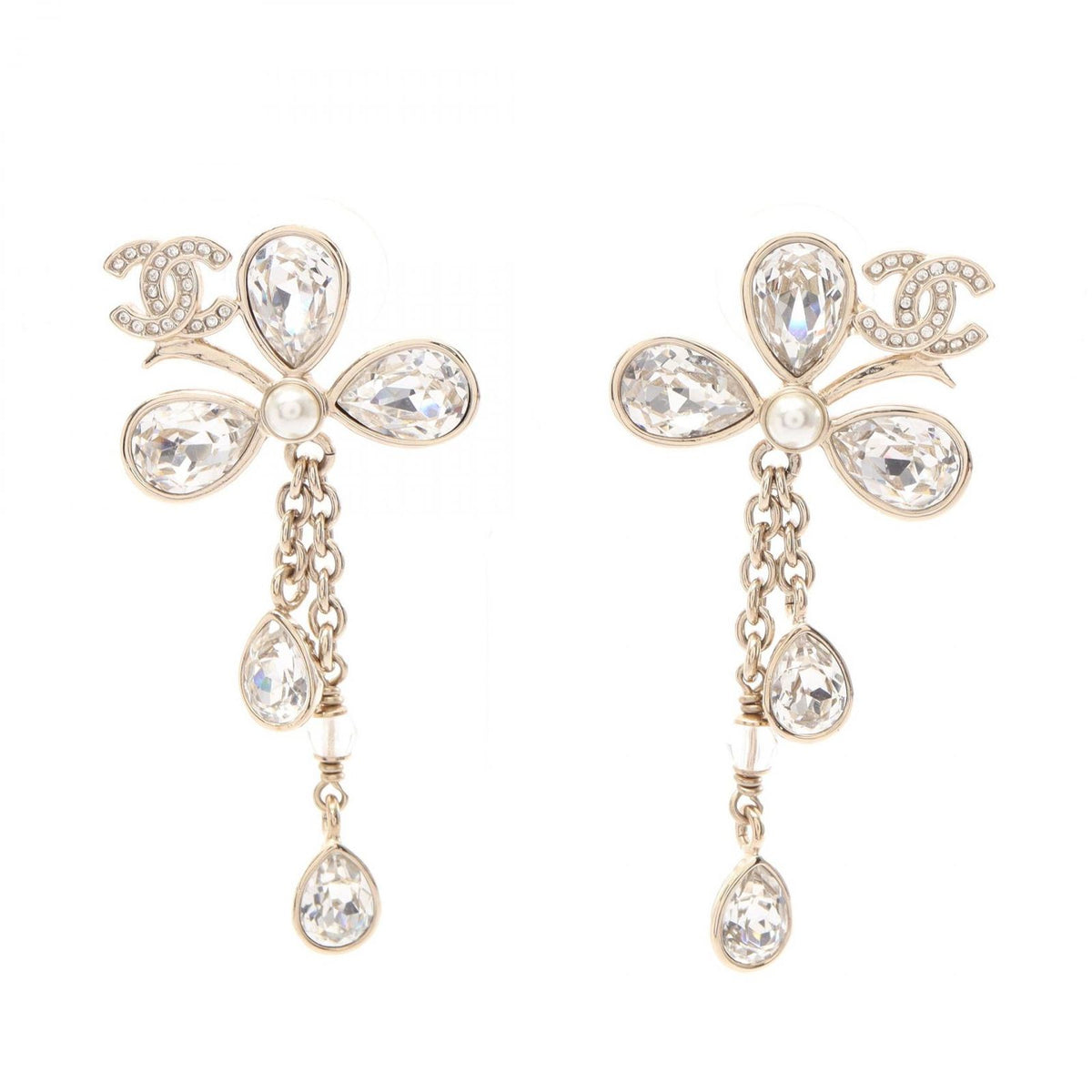 Chanel Earrings CC Logo Flower Drop Gold