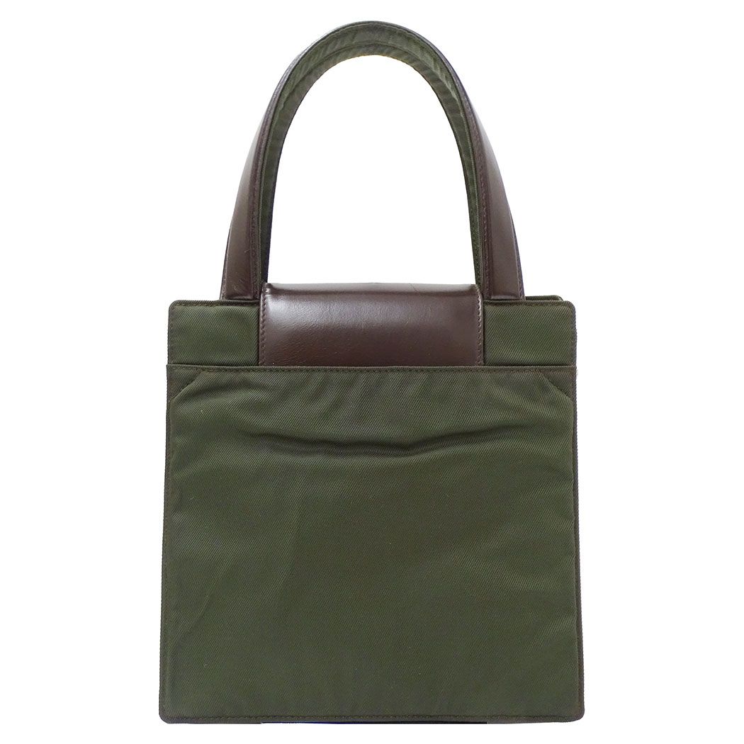 Bvlgari 2-Way Shoulder Bag Classico Leather Canvas Khaki Green Handle Simple — view 2