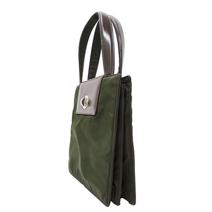Bvlgari 2-Way Shoulder Bag Classico Leather Canvas Khaki Green Handle Simple — view 4