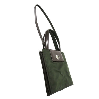 Bvlgari 2-Way Shoulder Bag Classico Leather Canvas Khaki Green Handle Simple — view 5