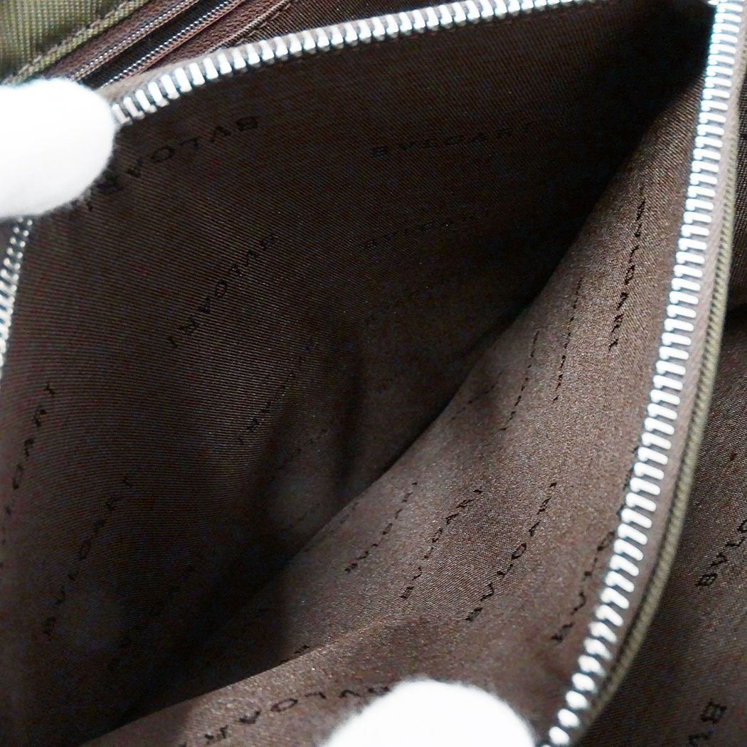Bvlgari 2-Way Shoulder Bag Classico Leather Canvas Khaki Green Handle Simple — view 8