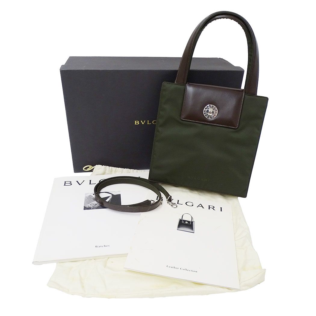 Bvlgari 2-Way Shoulder Bag Classico Leather Canvas Khaki Green Handle Simple — view 6