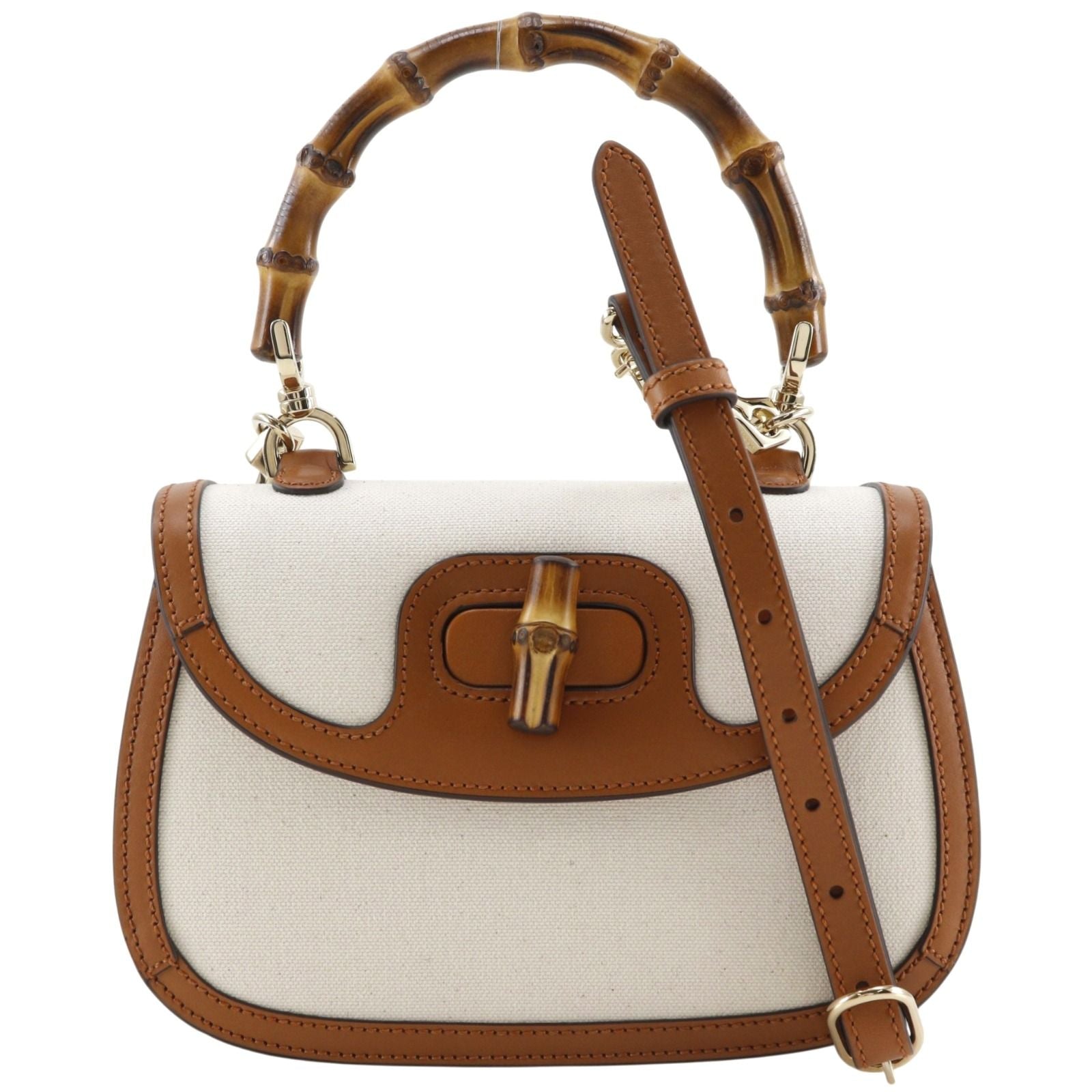 Gucci Bamboo 2-Way Shoulder Canvas Brown Off White Handbag