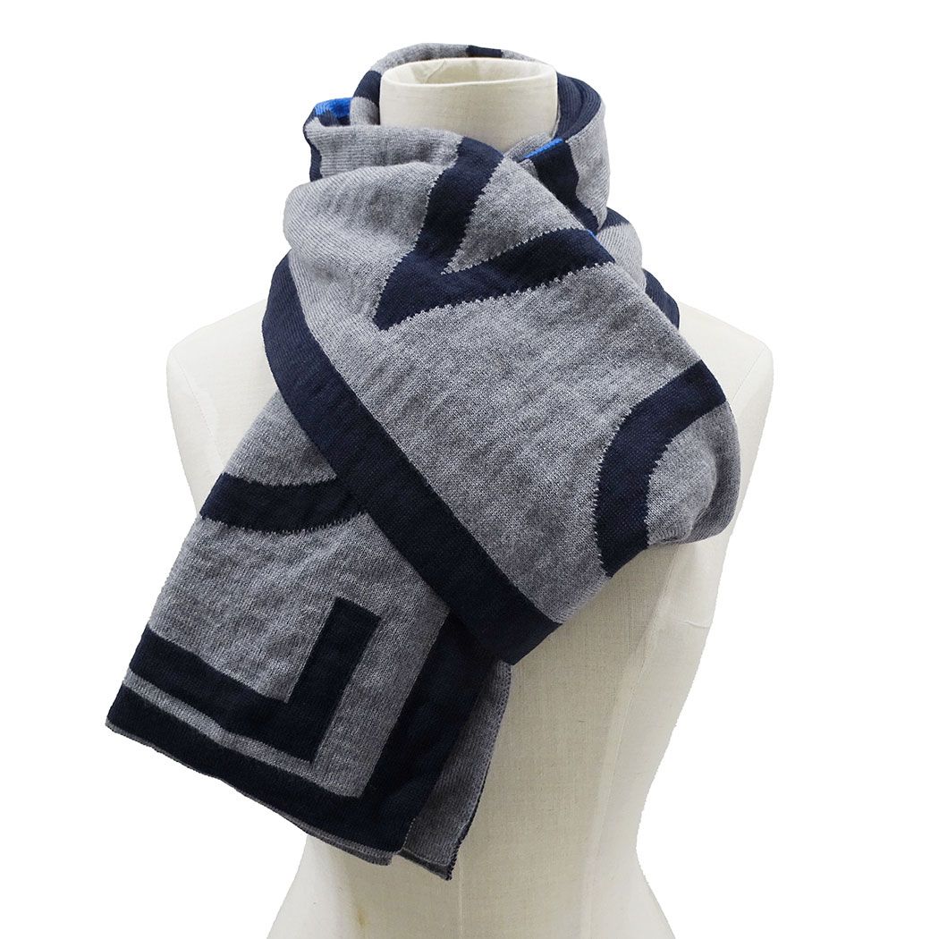 Louis Vuitton Scarf Shawl Wool Echarpe LV Horizon Gray Blue Fall Winter Warm — view 6