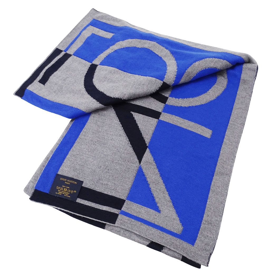 Louis Vuitton Scarf Shawl Wool Echarpe LV Horizon Gray Blue Fall Winter Warm — view 2