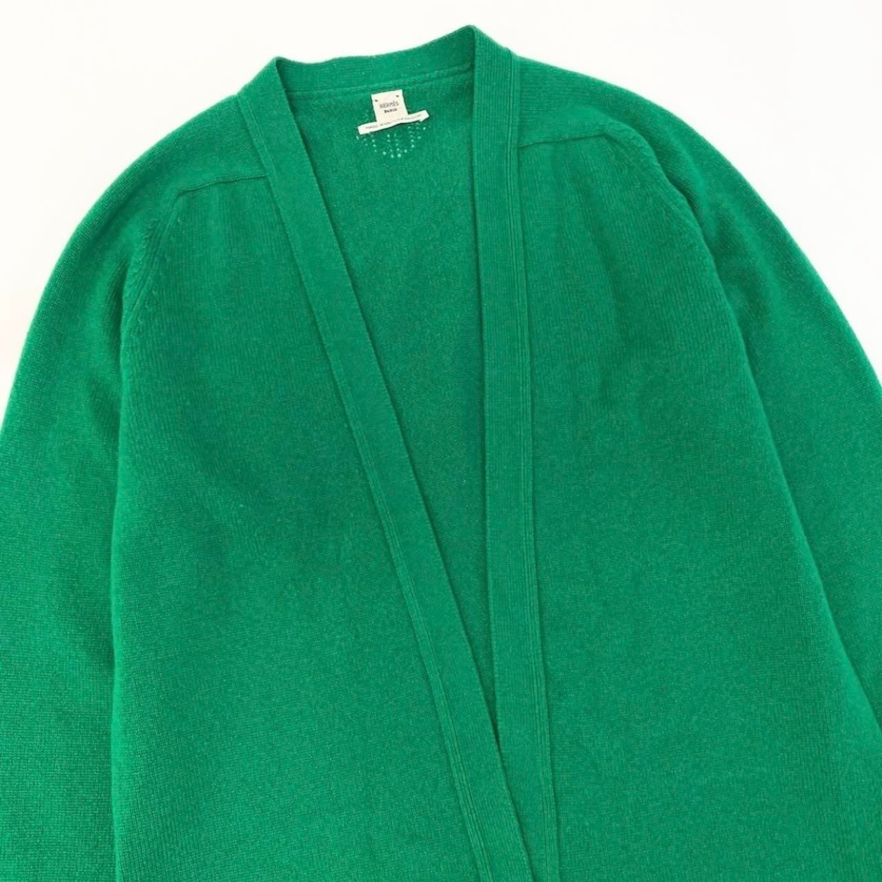 Hermes Logo Green Cashmere Long Cardigan — view 5
