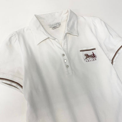 Celine Short Sleeve Carriage Logo Embroidery Puff White Cotton Polyurethane Polo — view 4