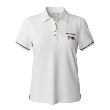 Celine Short Sleeve Carriage Logo Embroidery Puff White Cotton Polyurethane Polo