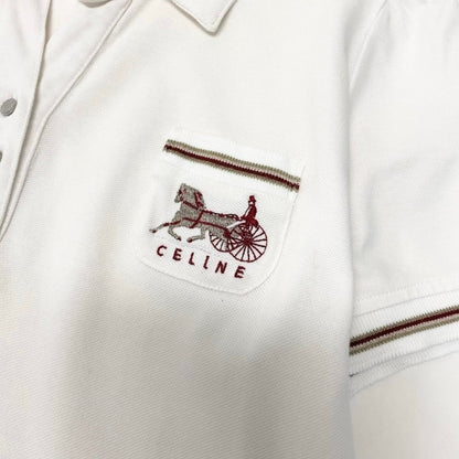 Celine Short Sleeve Carriage Logo Embroidery Puff White Cotton Polyurethane Polo — view 7