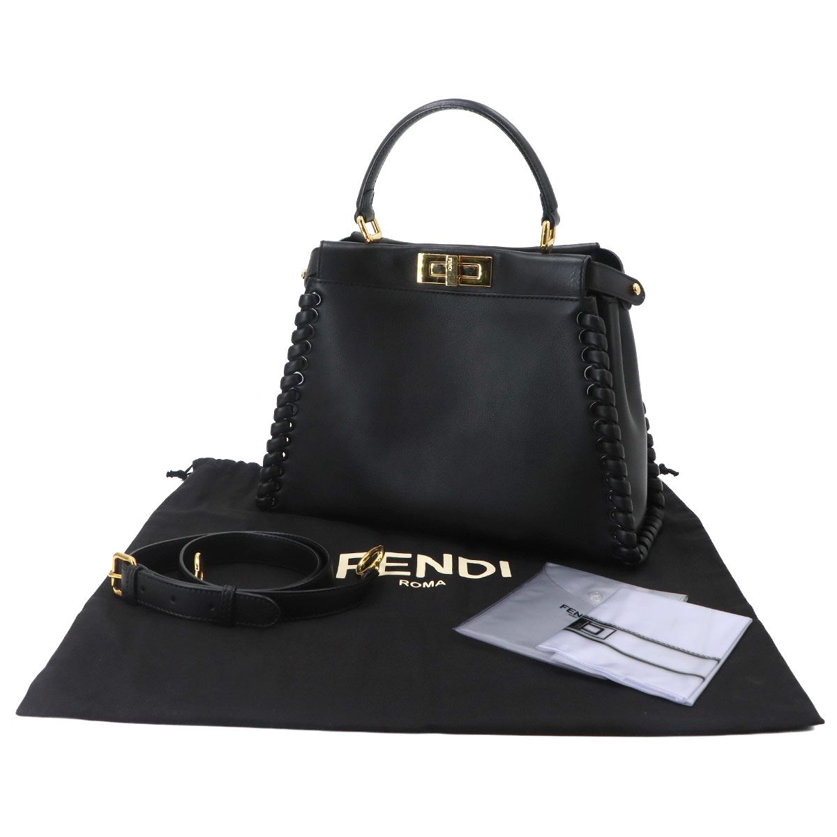Fendi Peekaboo 2-Way Bag Leather Nero Black Braided — view 2