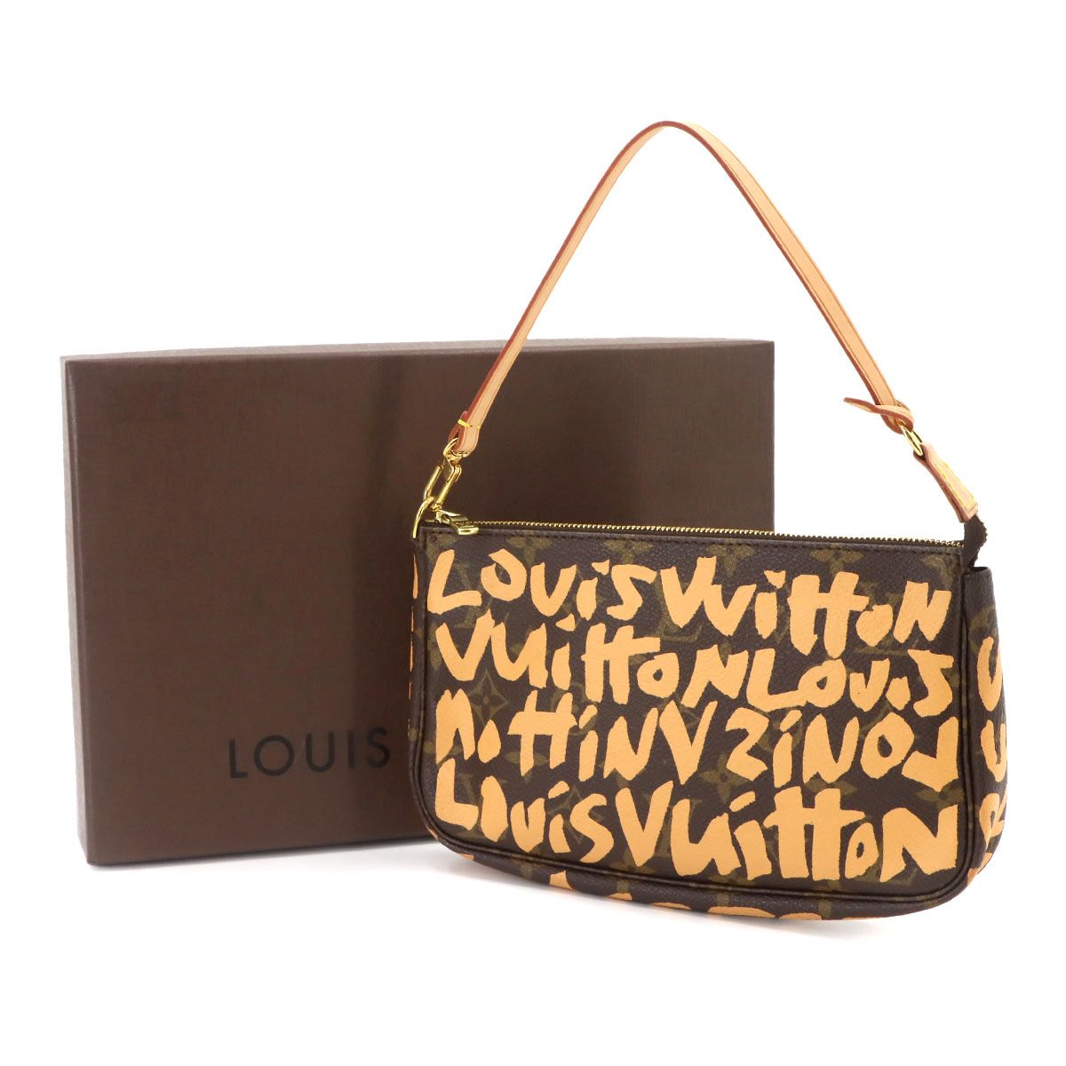 Louis Vuitton Monogram Graffiti Pochette Soir Hand Bag Peach — view 2