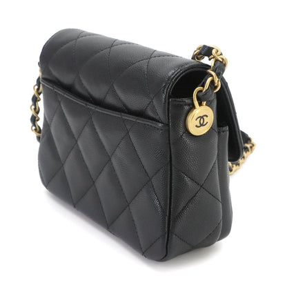 Chanel Quilted Mini Flap Chain Shoulder Bag Caviar Leather Black Gold — view 4
