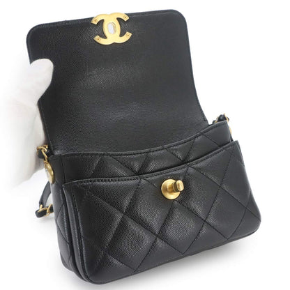 Chanel Quilted Mini Flap Chain Shoulder Bag Caviar Leather Black Gold — view 7
