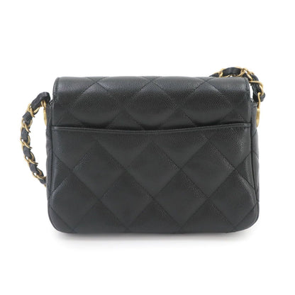 Chanel Quilted Mini Flap Chain Shoulder Bag Caviar Leather Black Gold — view 3