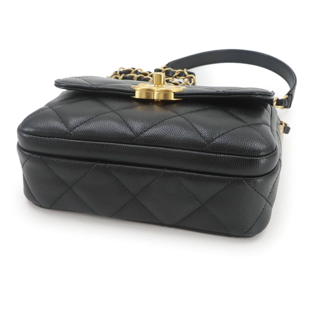 Chanel Quilted Mini Flap Chain Shoulder Bag Caviar Leather Black Gold — view 5
