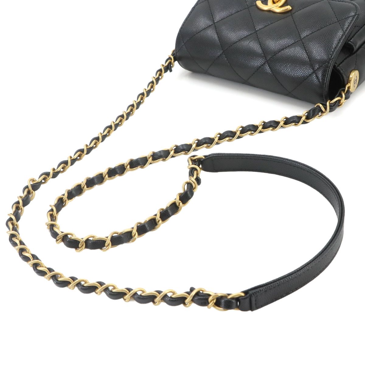 Chanel Quilted Mini Flap Chain Shoulder Bag Caviar Leather Black Gold — view 6