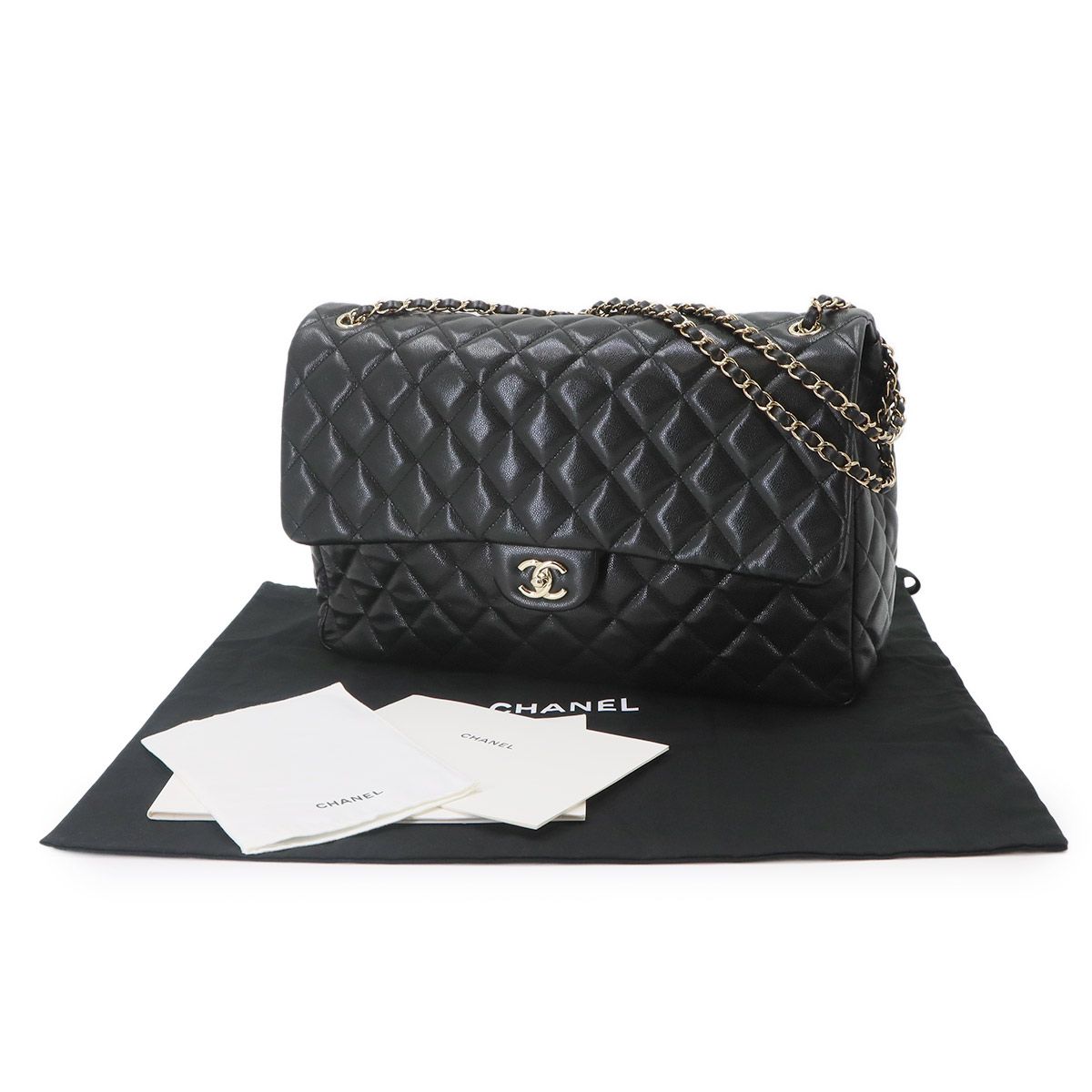 Chanel Jumbo Quilted 40 Chain Shoulder Bag Caviar Leather Black — view 2